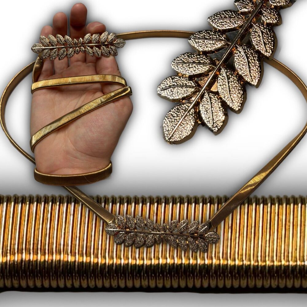 Vintage Gold-Tone Laurel Leaf Stretch Belt